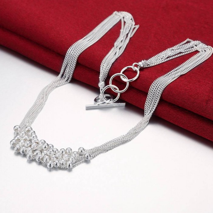 SN001 Hot Silver Jewelry Chain Frosted Bead Necklace For Women