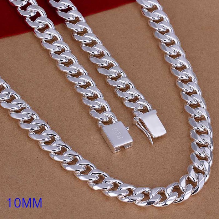 SN011 Fashion Silver Men Jewelry 10MM Chain Necklace 20inch 24inches