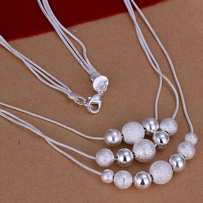 SN020 Fashion Silver Jewelry 3Chains Beads Necklace For Women