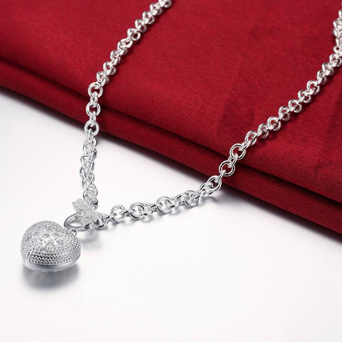 SN022 Hot Silver Jewelry Crystal Heart Pendants Necklace Women