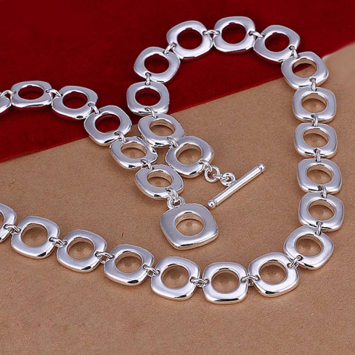 SN033-2 Hot Silver Jewelry Square Links Necklace For Women Men