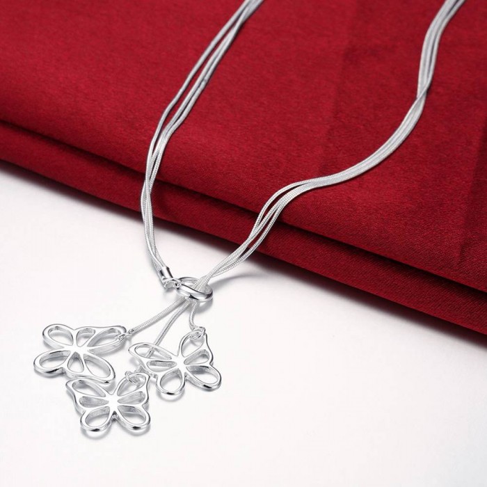 SN043 Hot Silver Jewelry 3Chain Butterfly Necklace For Women