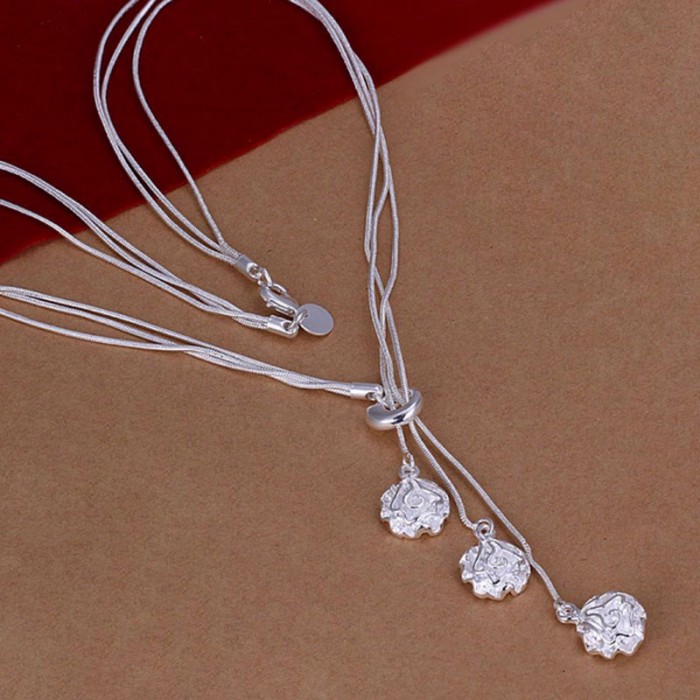 SN049 Fashion Silver Jewelry 3Chain Flower Necklace For Women
