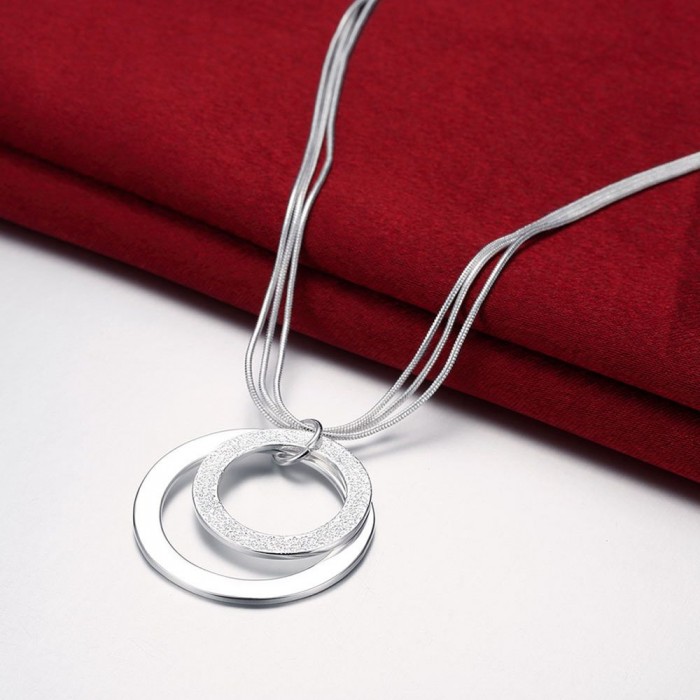 SN056 Fashion Silver Jewelry 2Circles Pendants Necklace Men