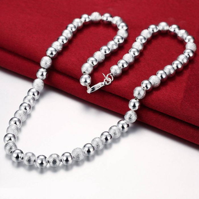 SN086 Fashion Silver Jewelry 8MM Beads Necklace For Women
