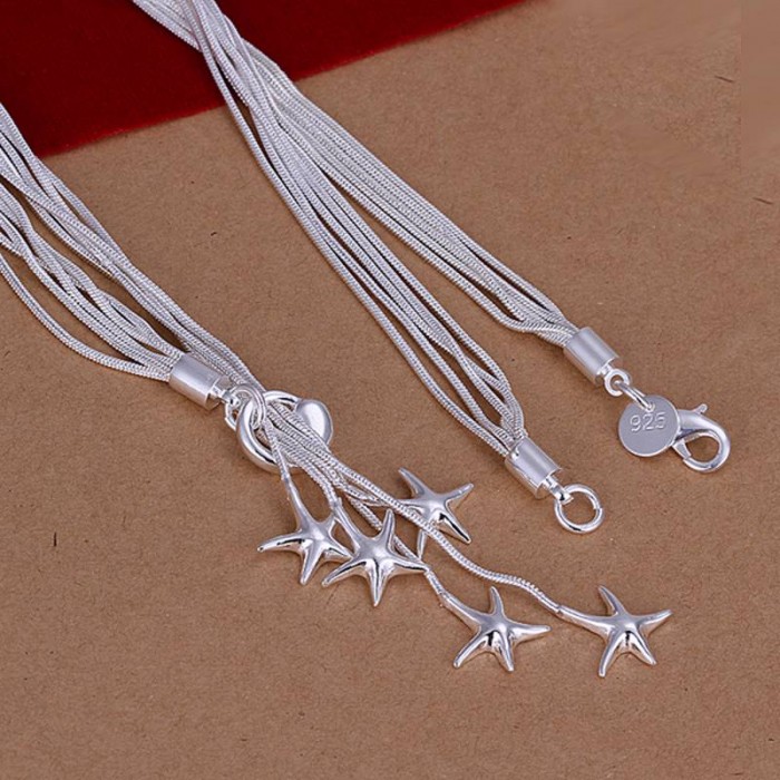 SN091 Fashion Silver Jewelry 5 Chian Star Necklace For Women