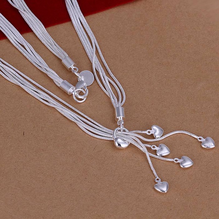 SN092 Fashion Silver Jewelry 5Chain Heart Necklace For Women
