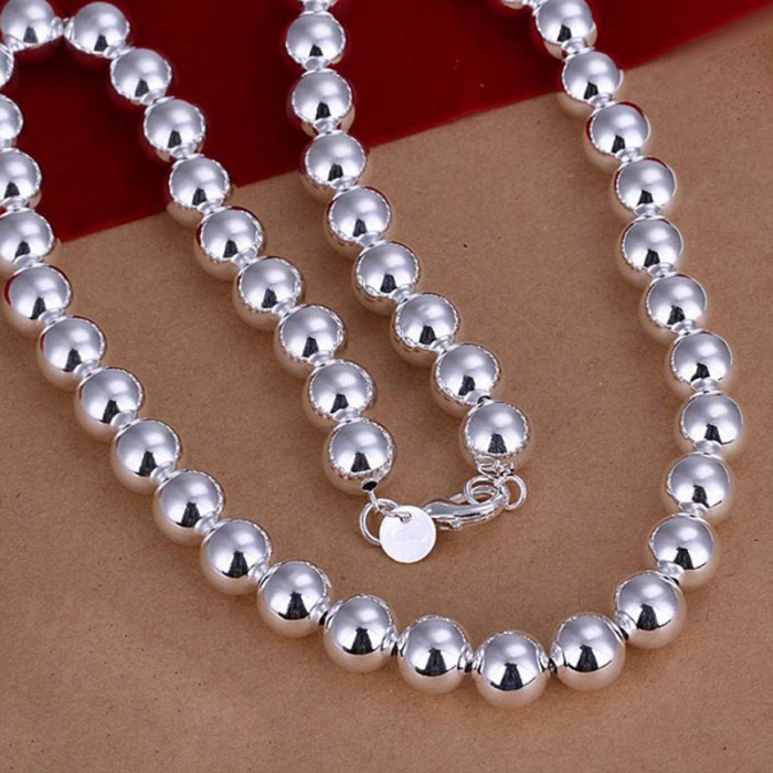 SN097-2 Silver Jewelry 10mm Hollow Beads Necklace For Men Women