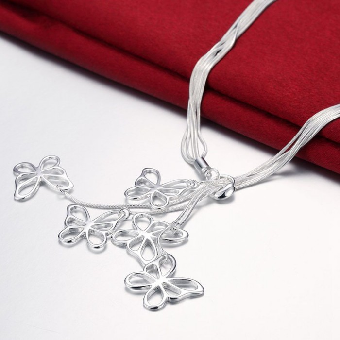 SN099 Hot Silver Jewelry 5Chain Butterfly Necklace For Women