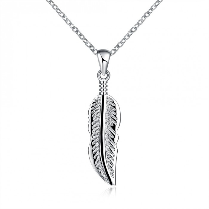 SN1021 Hot Silver Jewelry Feather Pendants Necklace For Women 