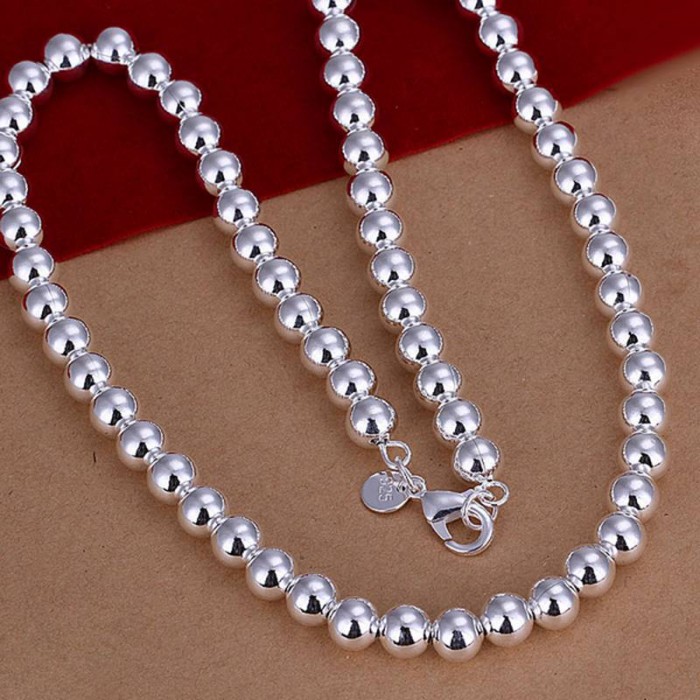 SN111 Hot Silver Jewelry 8MM Solid Beads Necklace For Men Women