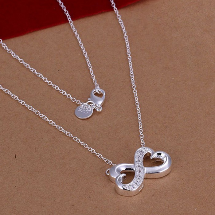 SN147 Silver Jewelry Chain Crystal Bowknot Pendants Necklace