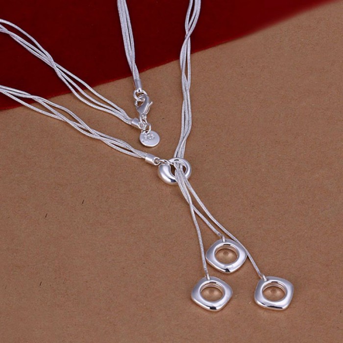 SN153 Fashion Silver Jewelry 3Chain Square Necklace For Women