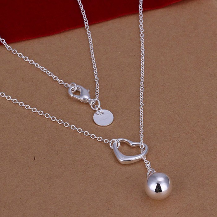 SN164 Fashion Silver Jewelry Chain Heart Ball Pendants Necklace