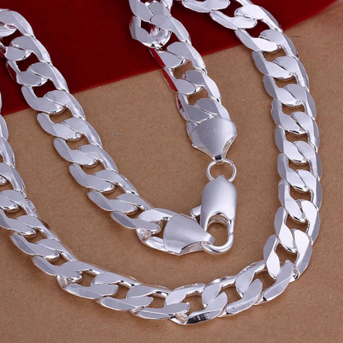 SN202 Hot Silver Men Women Jewelry 12MM Chain Necklace 20inch