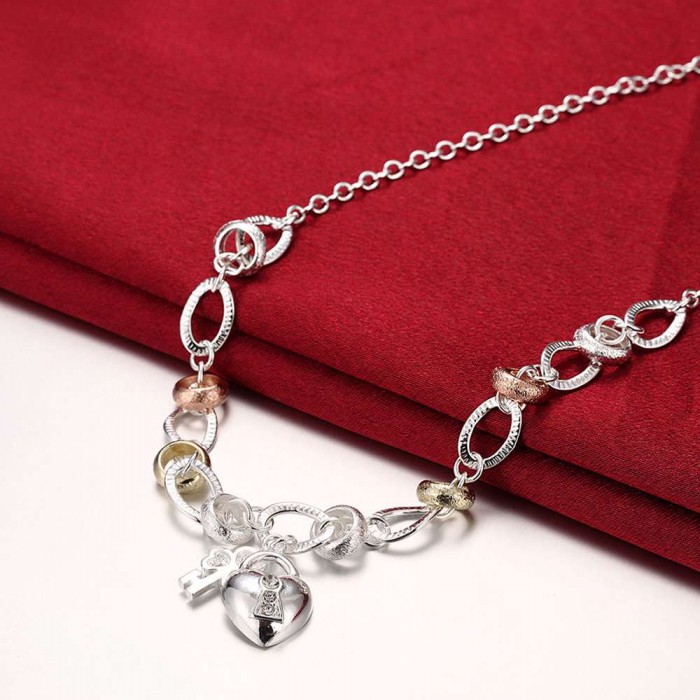 SN212 Hot Silver Jewelry Crystal Gold Heart Necklace For Women