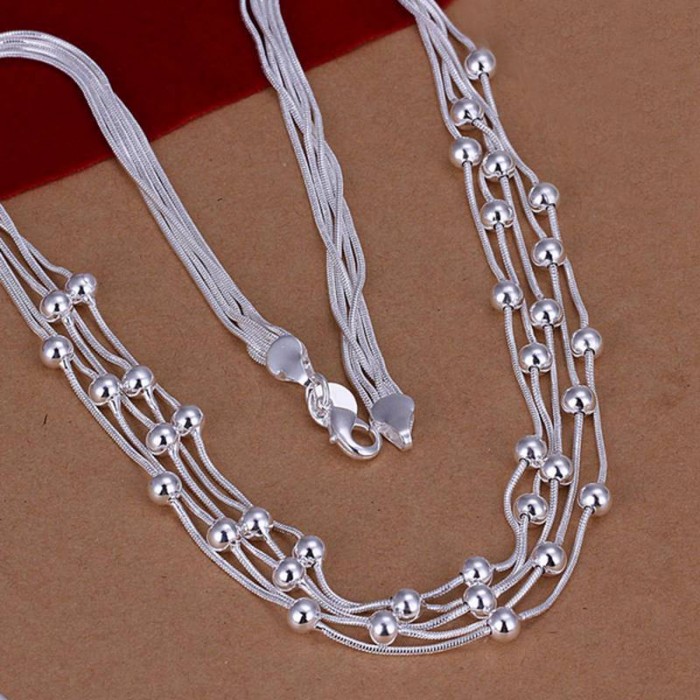 SN213 Fashion Silver Jewelry 5Chain Beads Necklace For Women