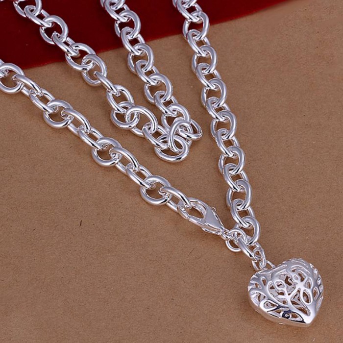 SN239 Hot Silver Men Women Jewelry Heart Chain Charms Necklace