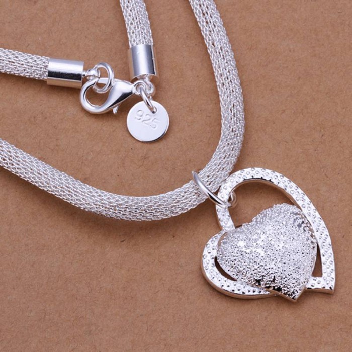 SN270 Hot Silver Jewelry Mesh Heart Pendant Necklace For Women