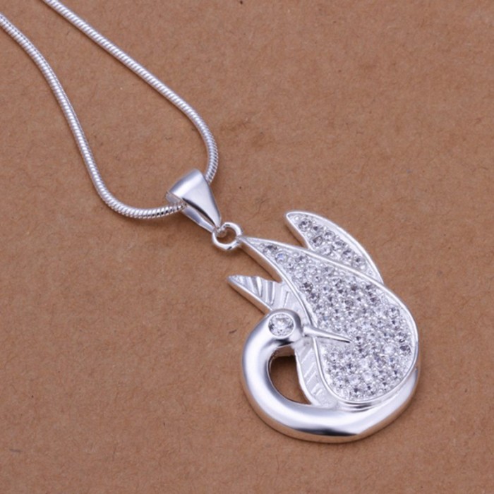 SN279 Fashion Silver Jewelry Crystal Swan Pendants Necklace
