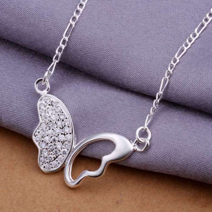 SN311 Hot Silver Jewelry Crystal Butterfly Pendants Necklace