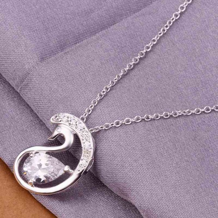 SN326 Fashion Silver Jewelry Crystal Swan Pendants Necklace