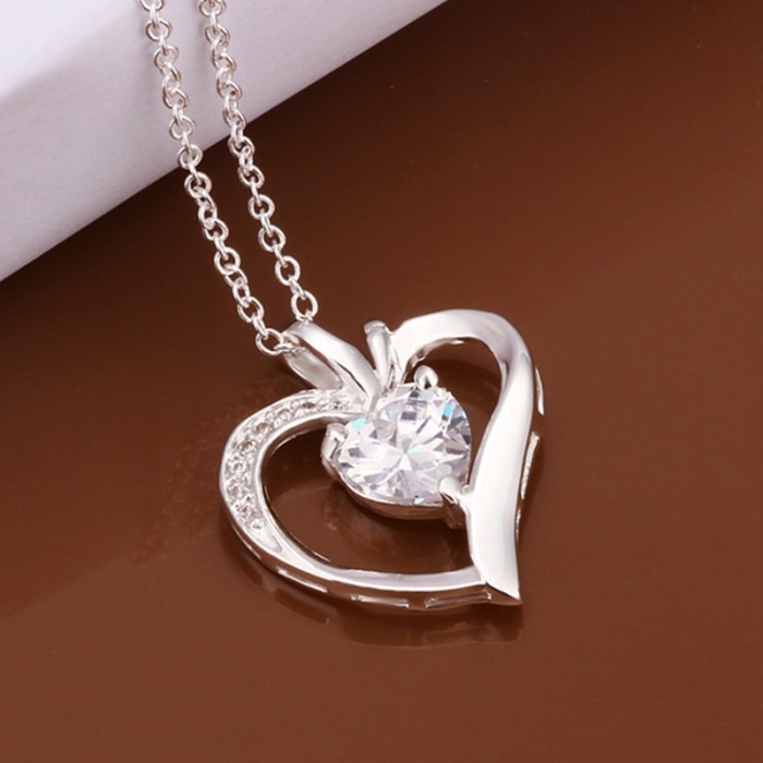 SN329 Fashion Silver Jewelry Crystal Heart Pendants Necklace