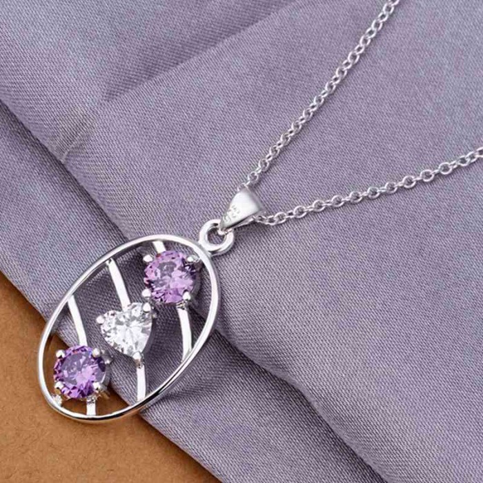 SN331 Hot Silver Jewelry Colorful Crystal Egg Pendants Necklace