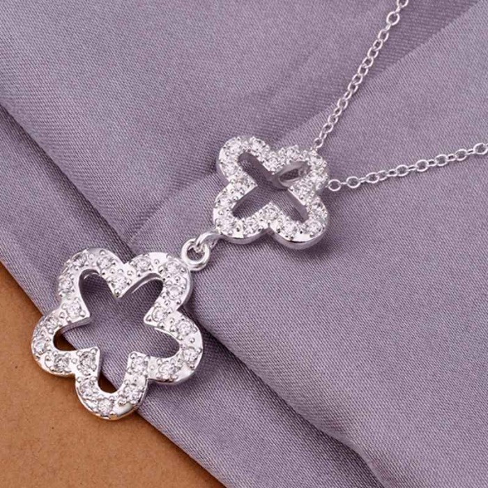 SN347 Hot Silver Jewelry Crystal Flower Pendants Necklace For 