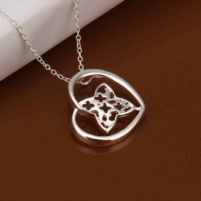 SN374 Fashion Silver Jewelry Crystal Heart Pendants Necklace