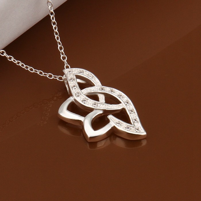 SN389 Fashion Silver Jewelry Crystal Flower Pendants Necklace