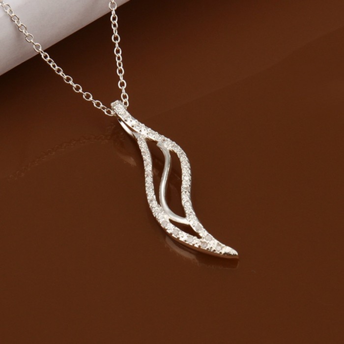 SN410 Fashion Silver Jewelry Crystal Leaf Pendants Necklace