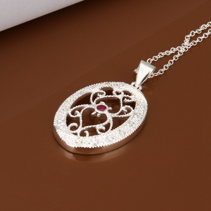 SN417 Fashion Silver Jewelry Crystal Flower Pendants Necklace