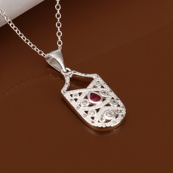 SN434 Fashion Silver Jewelry Crystal Bag Pendants Necklace