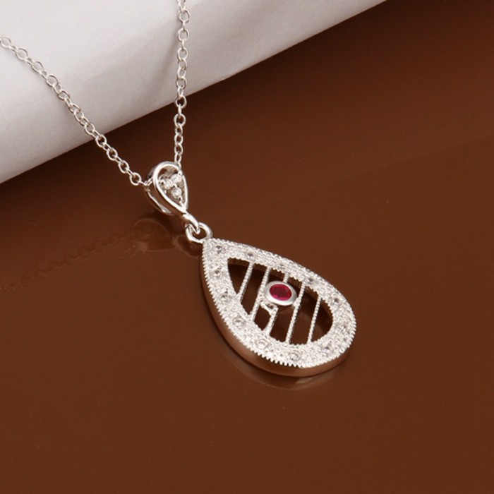 SN449 Hot Silver Jewelry Crystal Waterdrop Pendants Necklace
