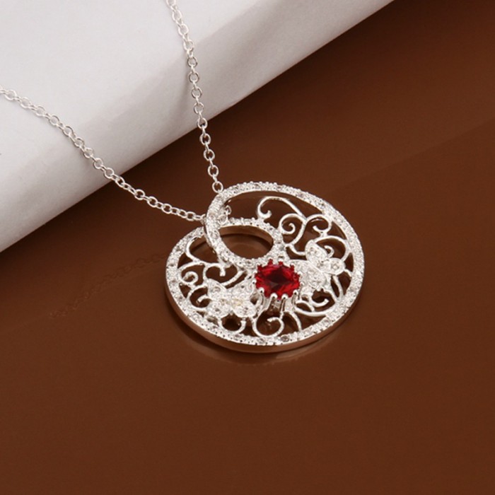 SN454 Fashion Silver Jewelry Crystal Flower Pendants Necklace