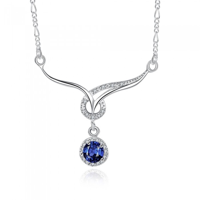 SN482 Hot Silver Jewelry Blue Crystal Beauty Pendants Necklace