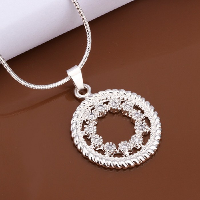 SN488 Fashion Silver Jewelry Crystal Round Pendants Necklace