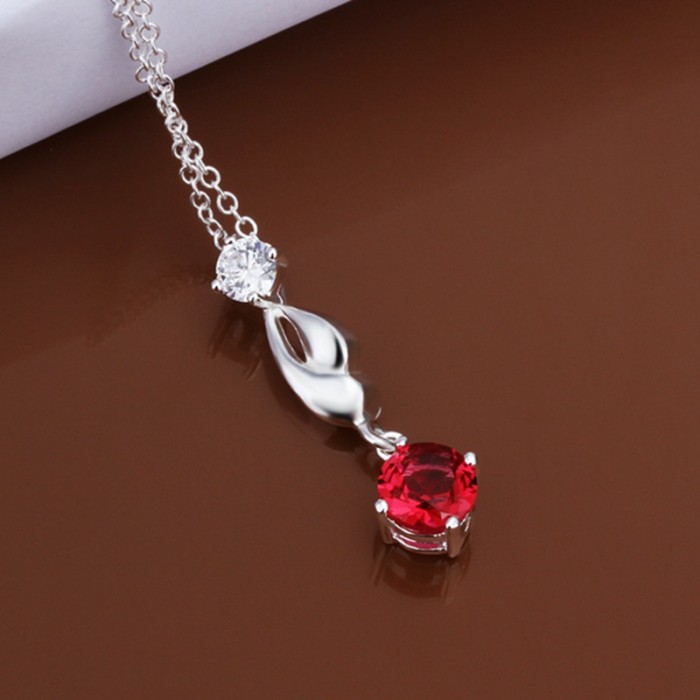 SN496 Hot Silver Jewelry Red Crystal Beauty Pendants Necklace