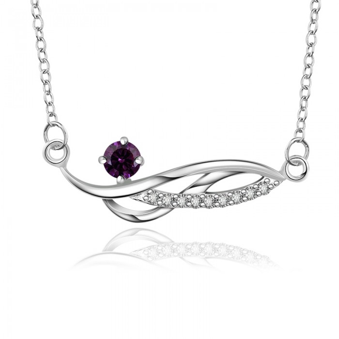 SN509 Silver Jewelry Purple Crystal Geometry Pendants Necklace