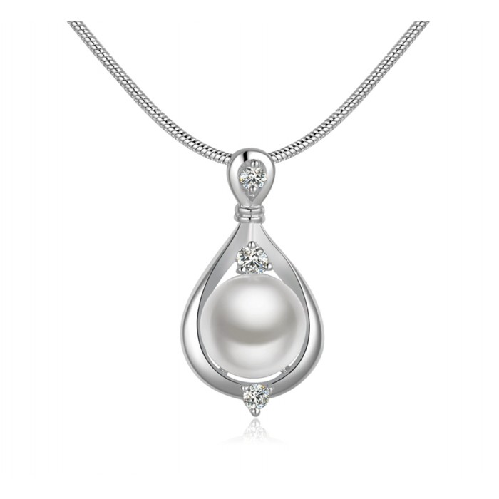 SN523 Silver Pearl Jewelry Crystal Waterdrop Pendants Necklace