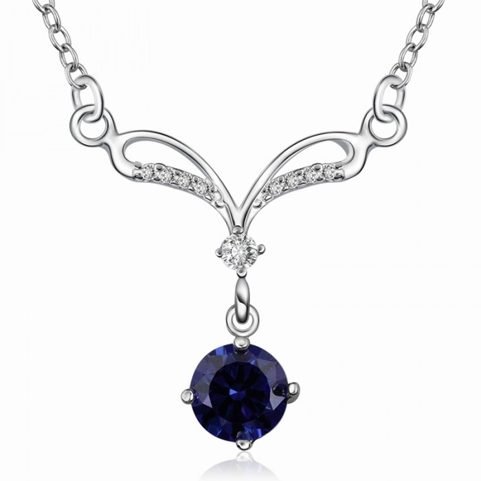 SN528 Hot Silver Jewelry Blue Crystal Beauty Pendants Necklace