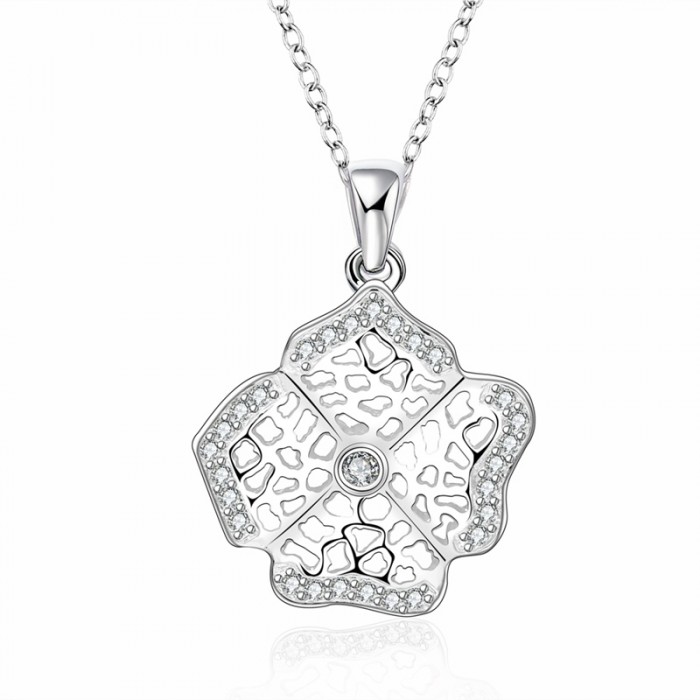 SN574 Fashion Silver Jewelry Crystal Flower Pendants Necklace