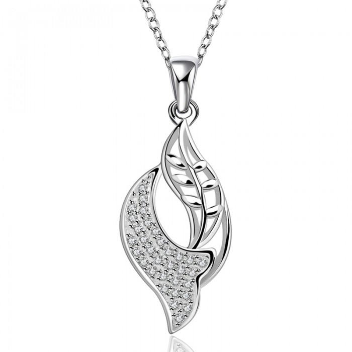 SN575 Fashion Silver Jewelry Crystal Leaf Pendants Necklace