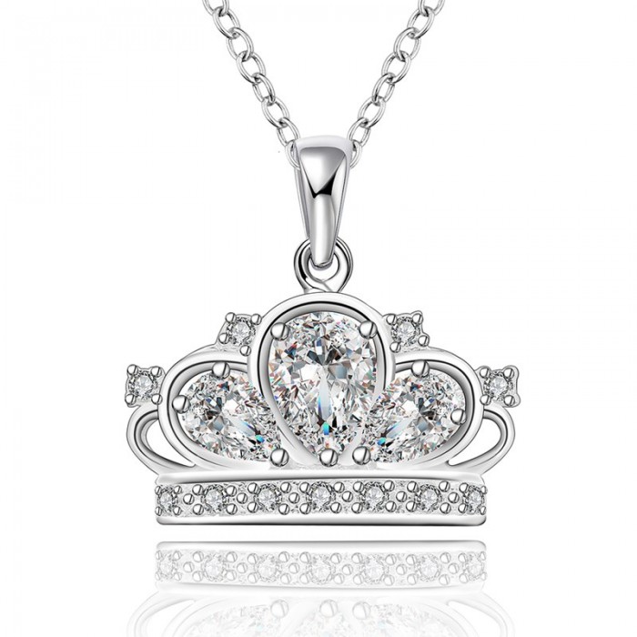 SN579 Fashion Silver Jewelry Crystal Crown Pendants Necklace