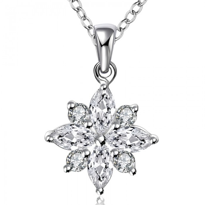 SN581 Hot Silver Jewelry Crystal Snowflake Pendants Necklace