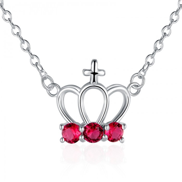 SN614 Hot Silver Jewelry Pink Crystal Crown Pendants Necklace