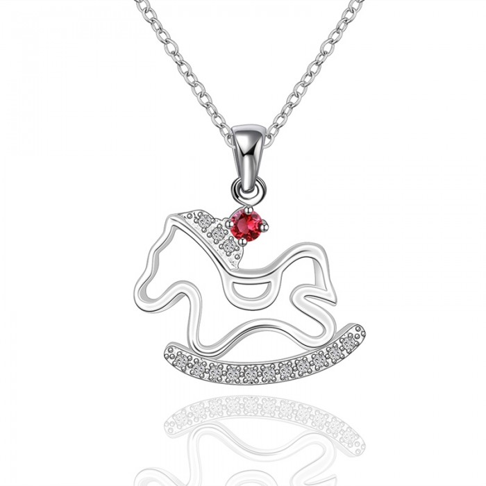 SN617 Hot Silver Jewelry Red Crystal Horse Pendants Necklace