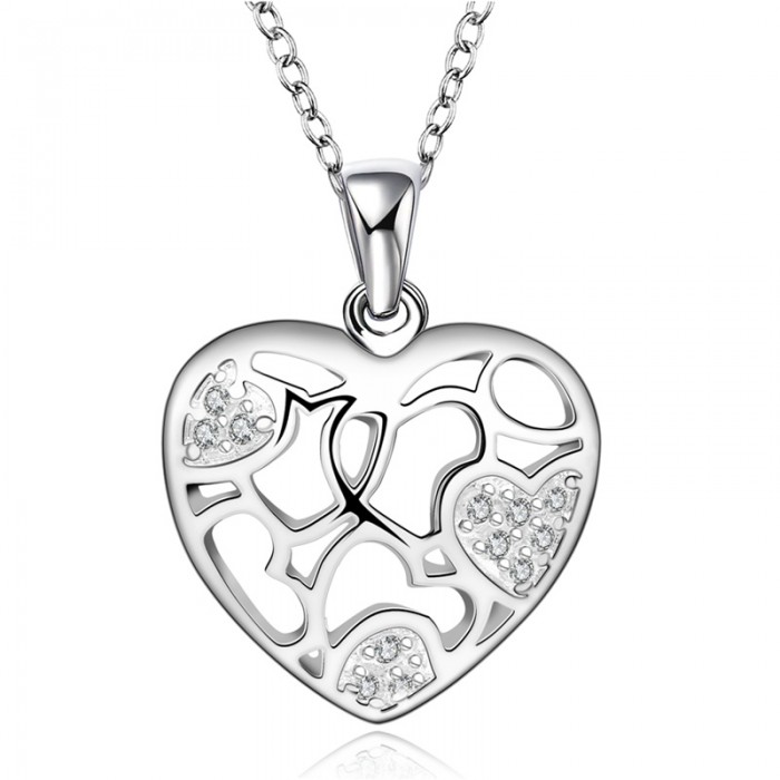 SN630 Fashion Silver Jewelry Crystal Heart Pendants Necklace