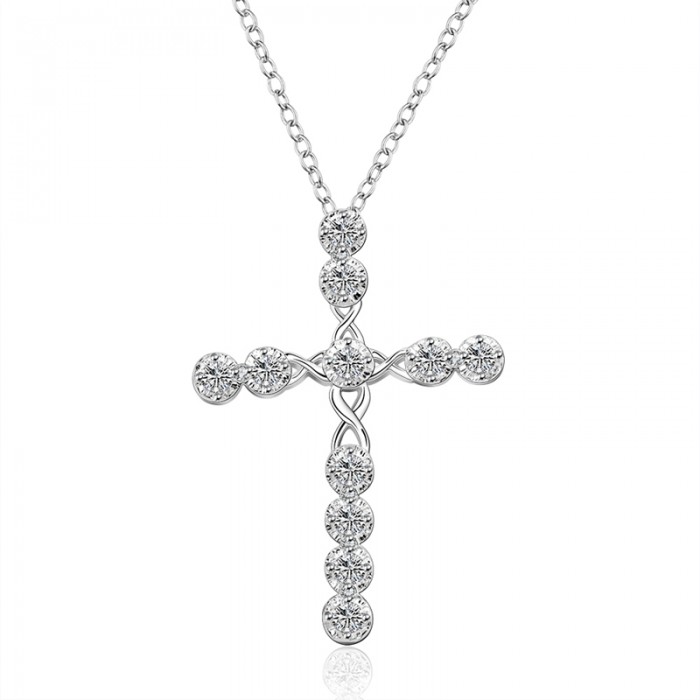 SN668 Fashion Silver Jewelry Crystal Cross Pendants Necklace